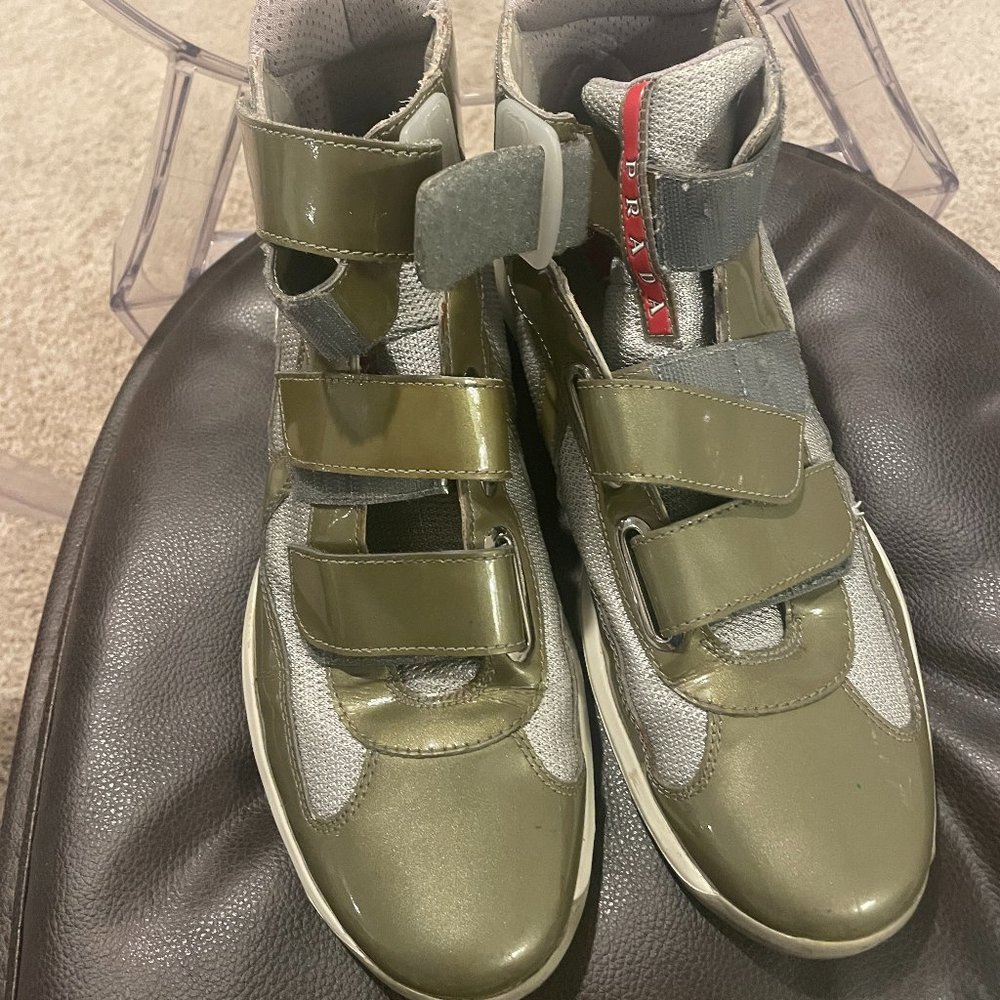 Men's Patent Leather Patchwork Prada Sneakers "Moon Shoes" Grey Size 9 (42 EU)